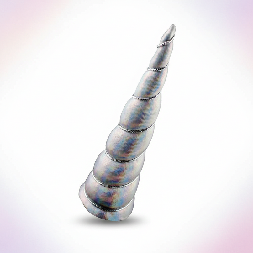 silver iridescent unicorn horn - white-bg
