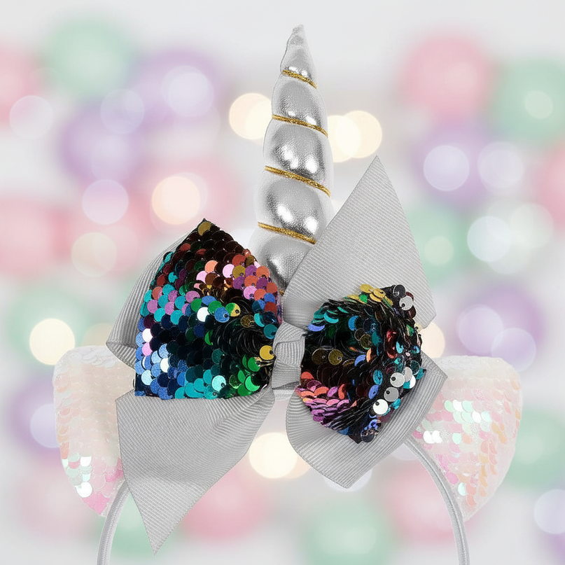 silver sequin unicorn headband - detail