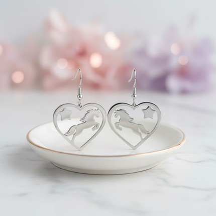 silver unicorn dangle earrings - lifestyle