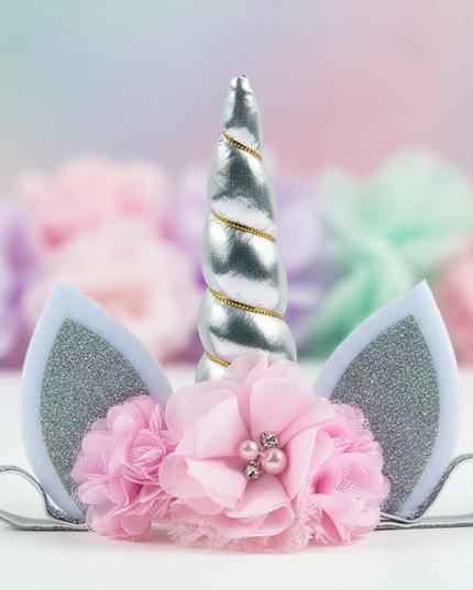 silver unicorn floral headband - detail