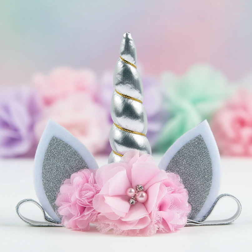 silver unicorn floral headband - detail