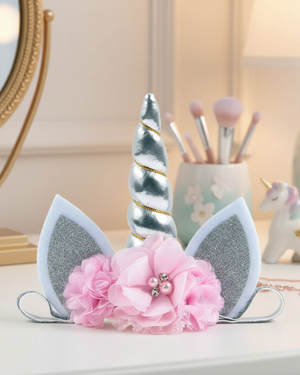 silver unicorn floral headband - lifestyle