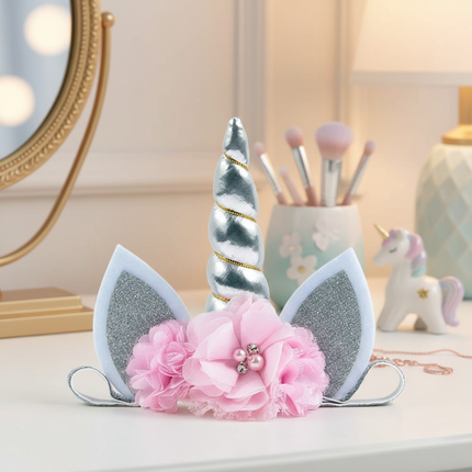 silver unicorn floral headband - lifestyle