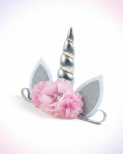 silver unicorn floral headband - white-bg