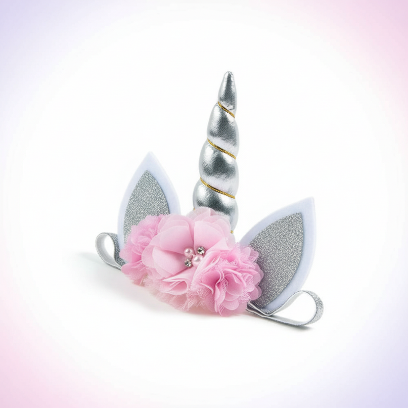 silver unicorn floral headband - white-bg