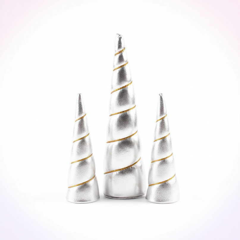 silver unicorn horn 3 piece set - white-bg