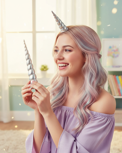 silver unicorn horn clip - in-use