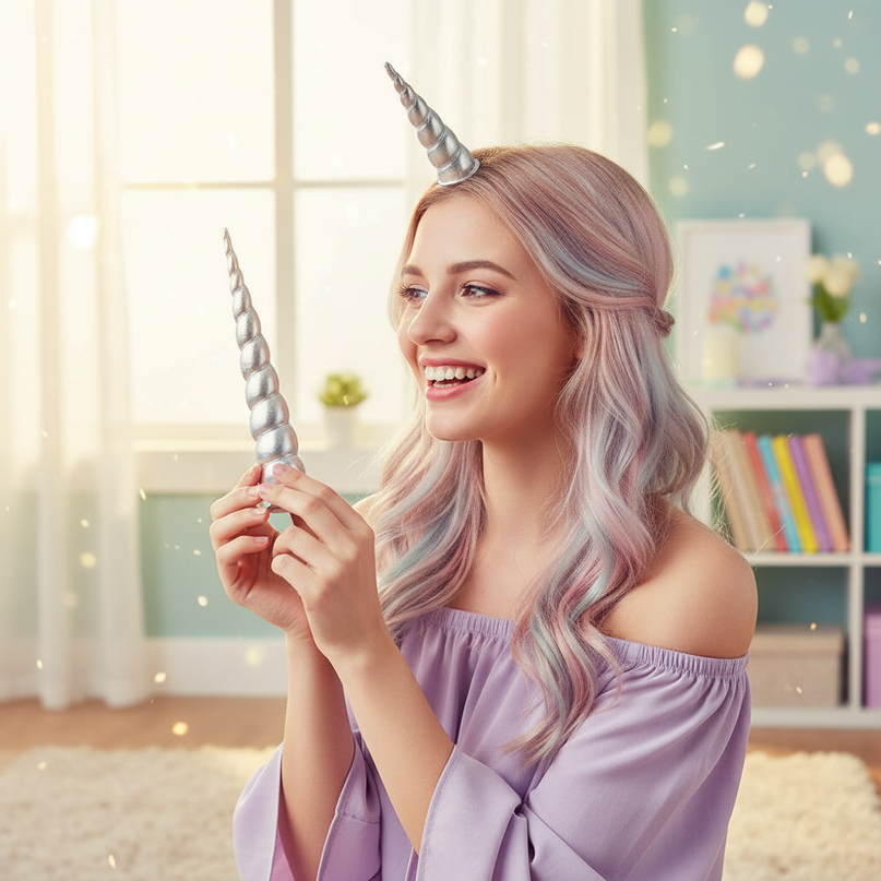 silver unicorn horn clip - in-use