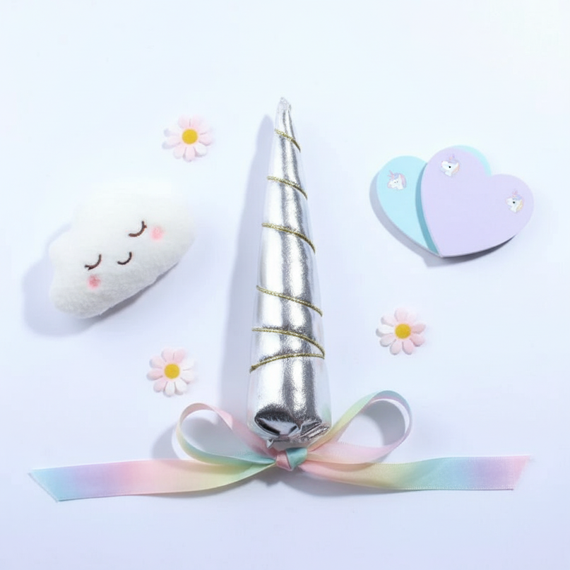 silver unicorn horn craft pack - flat-lay