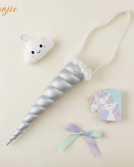 silver unicorn horn for cosplay prop - flat-lay