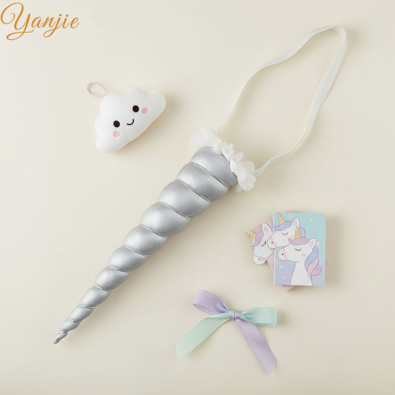 silver unicorn horn for cosplay prop - flat-lay
