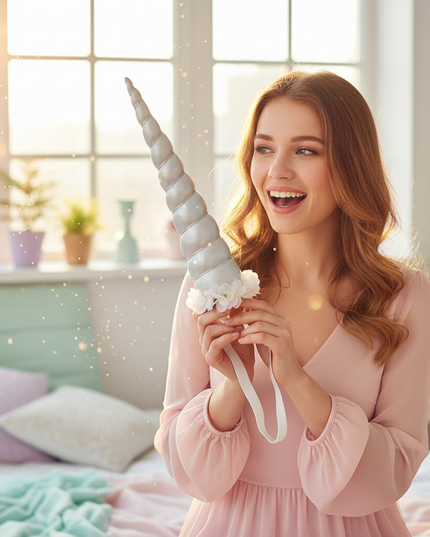 silver unicorn horn for cosplay prop - in-use