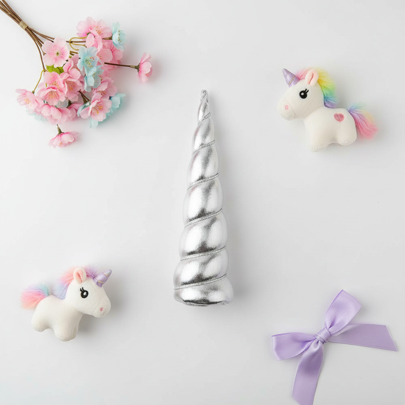 silver unicorn horn party pack - flat-lay