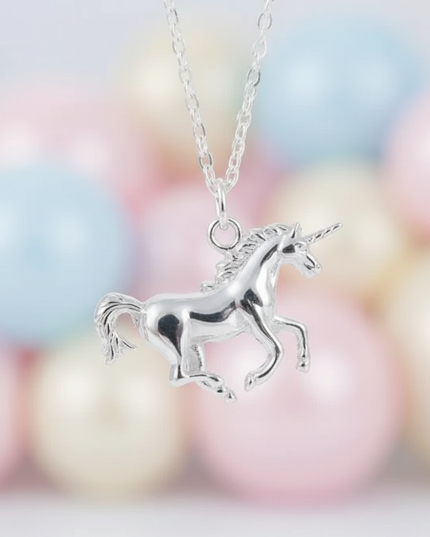 silver unicorn pendant necklace - detail