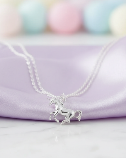 silver unicorn pendant necklace - lifestyle