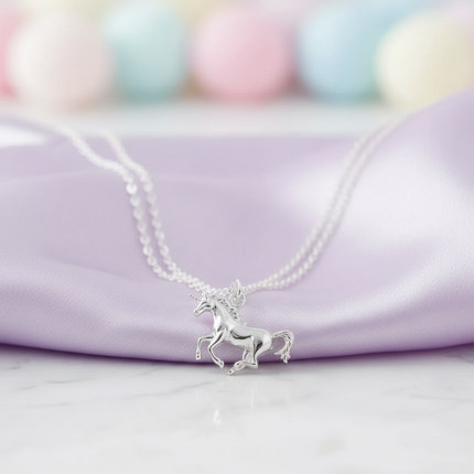 silver unicorn pendant necklace - lifestyle