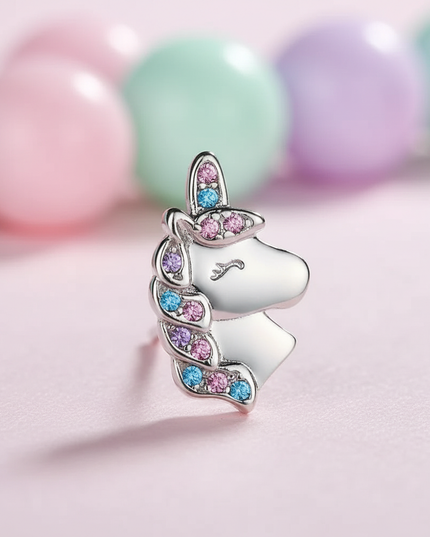 silver unicorn stud earrings - detail