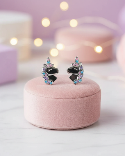 silver unicorn stud earrings - lifestyle