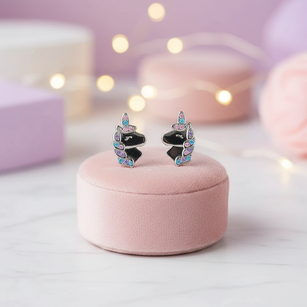 silver unicorn stud earrings - lifestyle