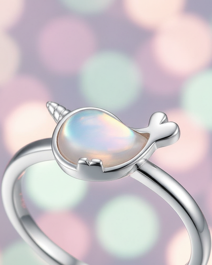 silver whale unicorn ring - detail