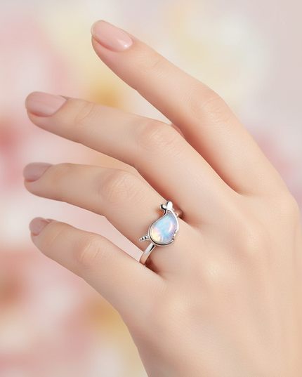 silver whale unicorn ring - in-use