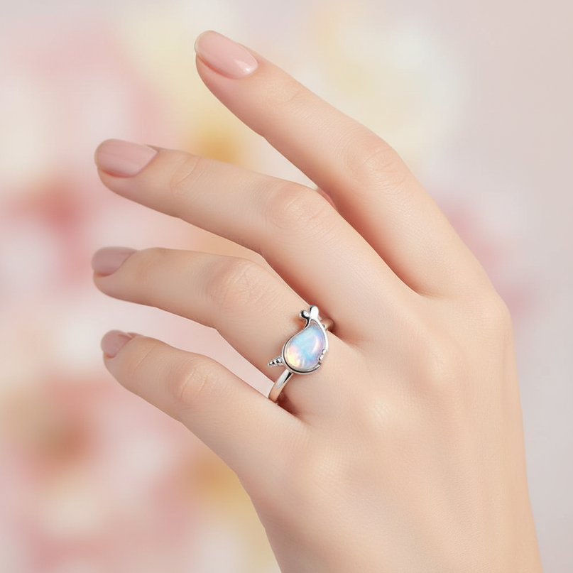 silver whale unicorn ring - in-use