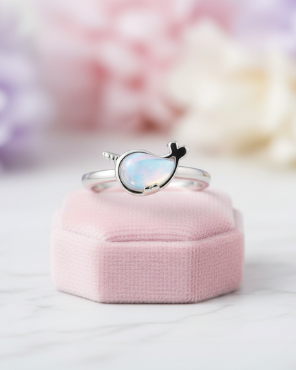 silver whale unicorn ring - lifestyle