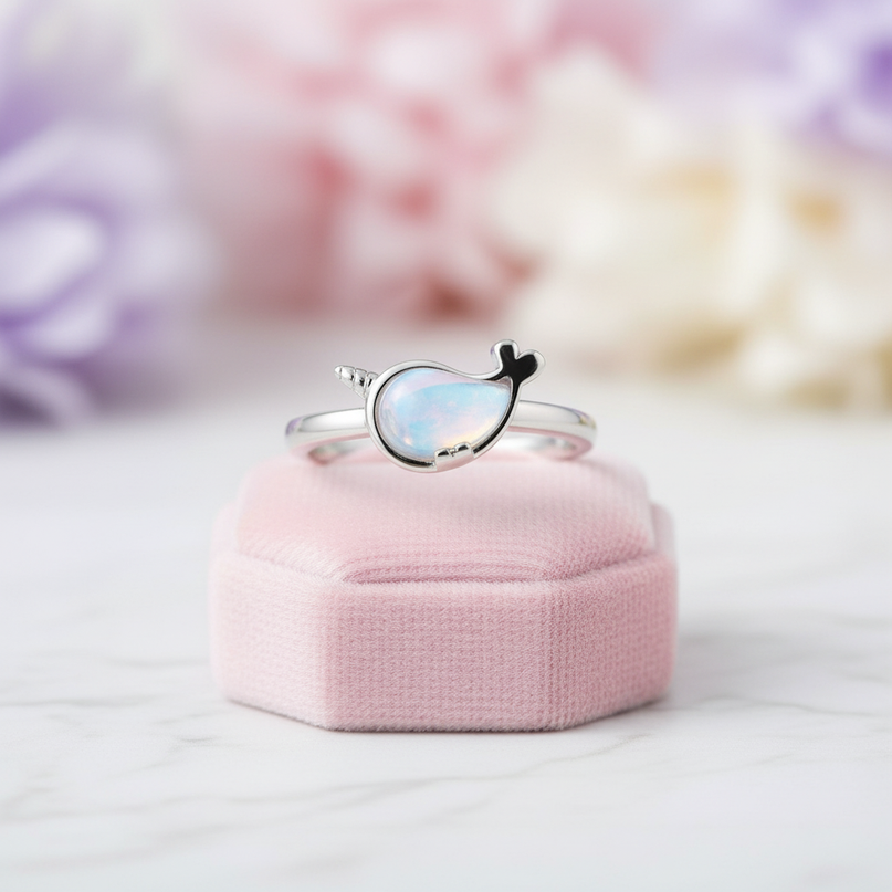 silver whale unicorn ring - lifestyle