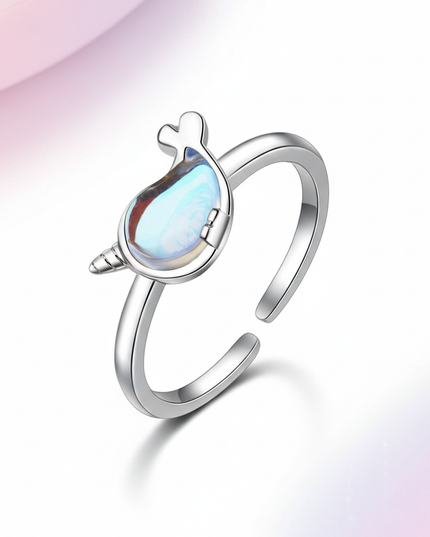 silver whale unicorn ring - white-bg