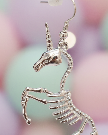 skeleton unicorn earrings - detail