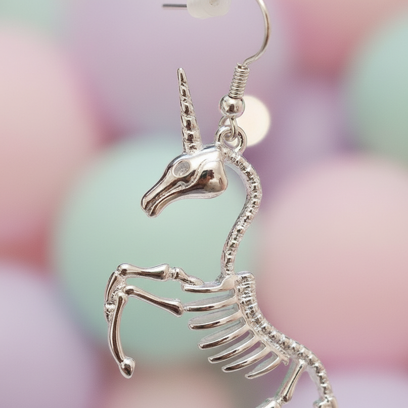 skeleton unicorn earrings - detail