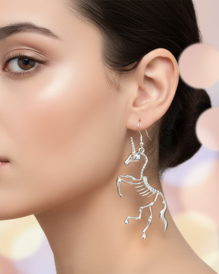 skeleton unicorn earrings - in-use