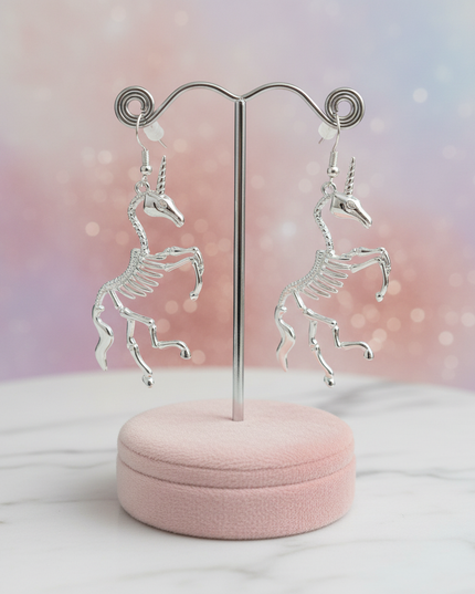 skeleton unicorn earrings - lifestyle