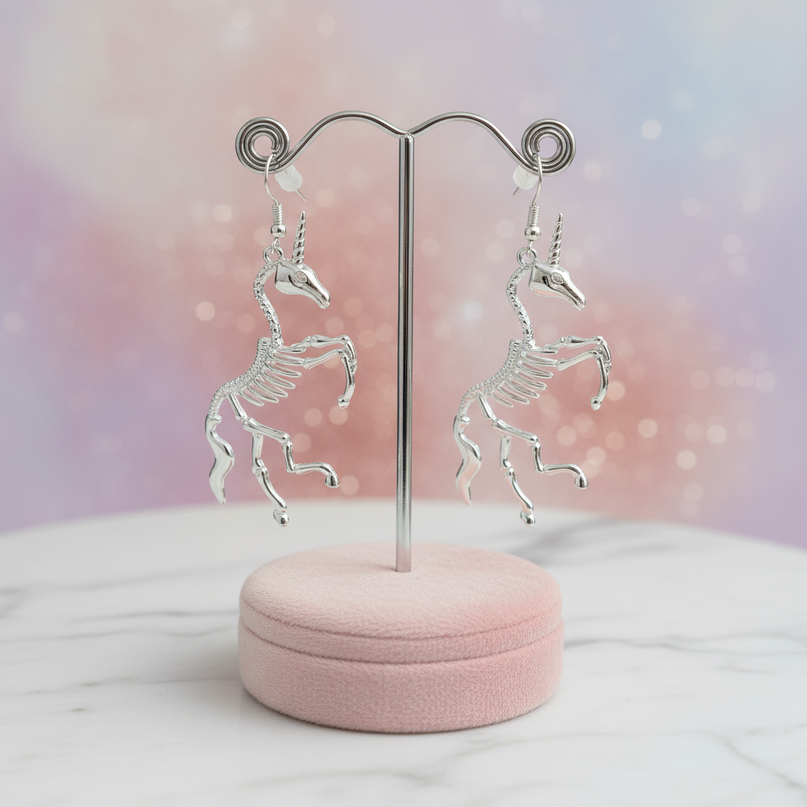 skeleton unicorn earrings - lifestyle