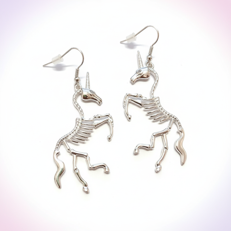 skeleton unicorn earrings - white-bg