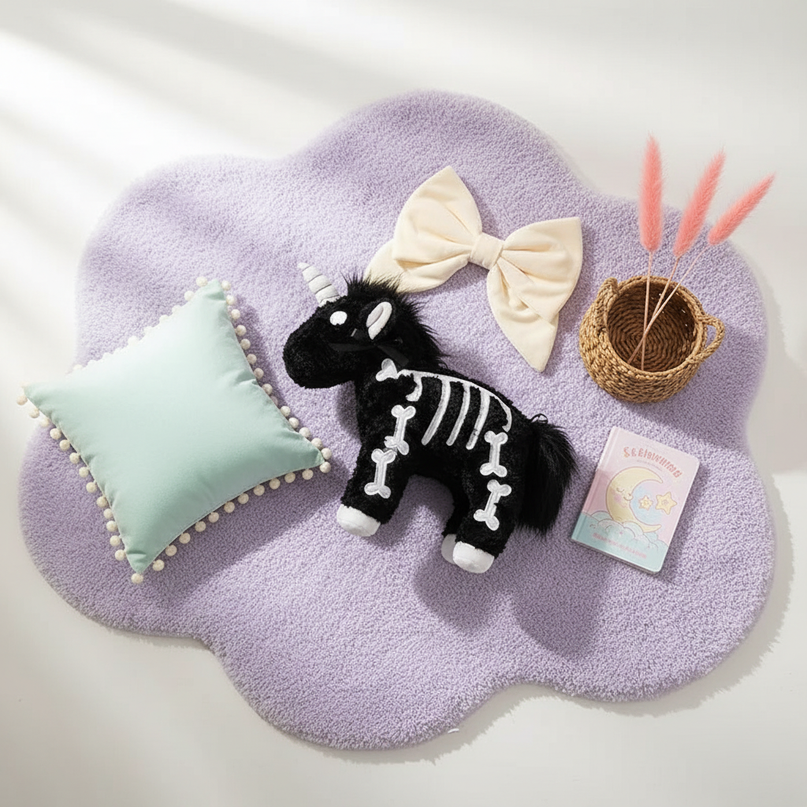 skeleton unicorn plush - flat-lay