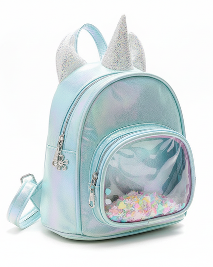 sky blue iridescent unicorn backpack - white-bg