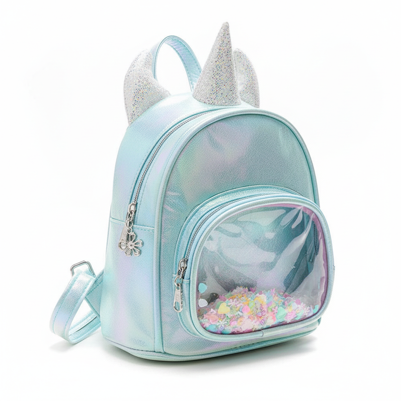 sky blue iridescent unicorn backpack - white-bg
