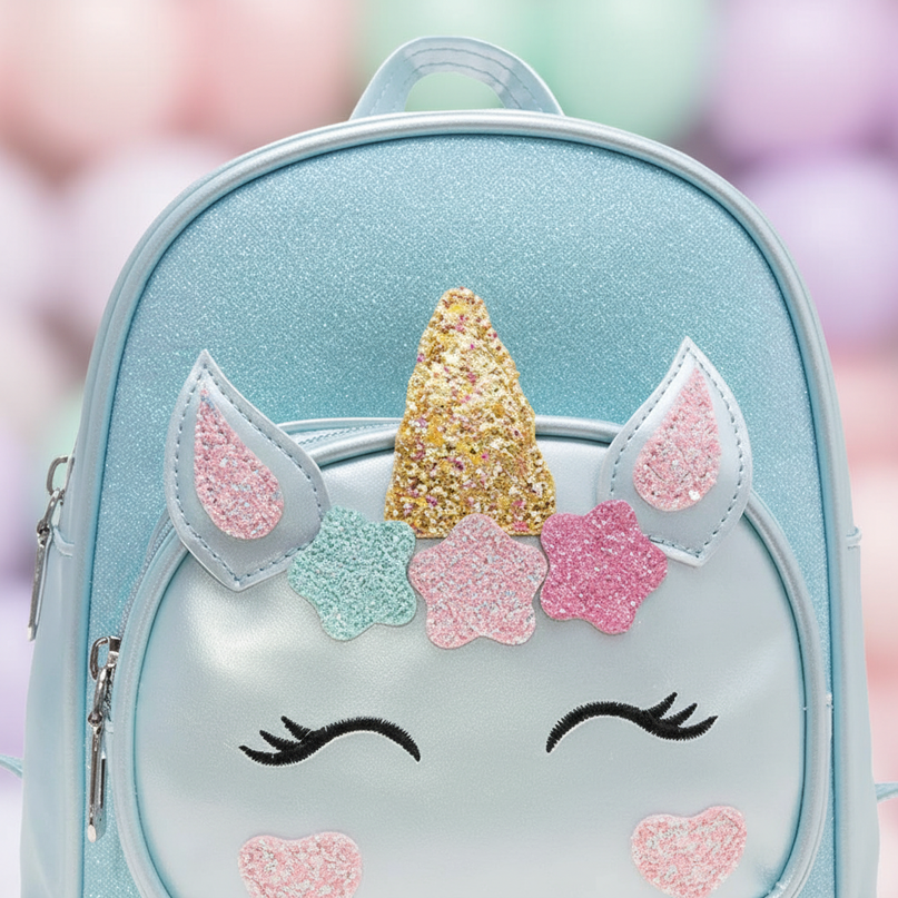 sky blue unicorn kindergarten bag backpack - detail