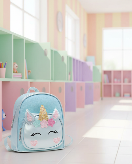 sky blue unicorn kindergarten bag backpack - lifestyle