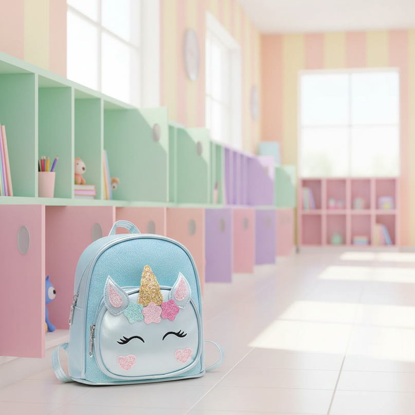 sky blue unicorn kindergarten bag backpack - lifestyle