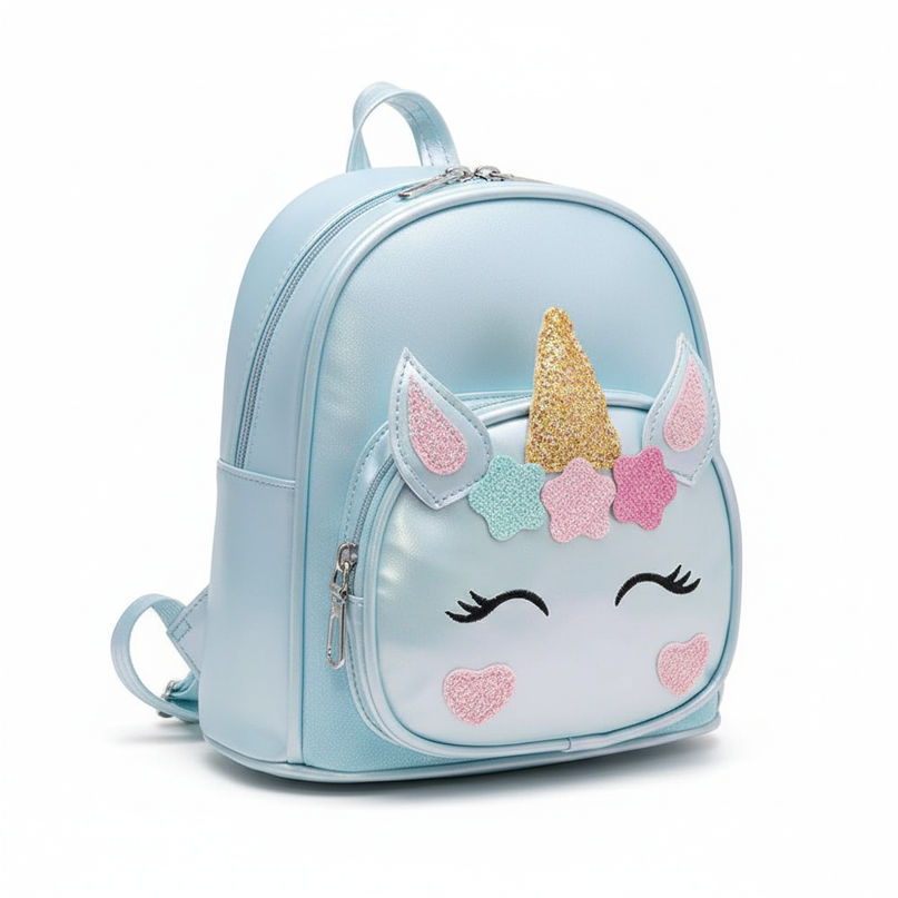 sky blue unicorn kindergarten bag backpack - white-bg
