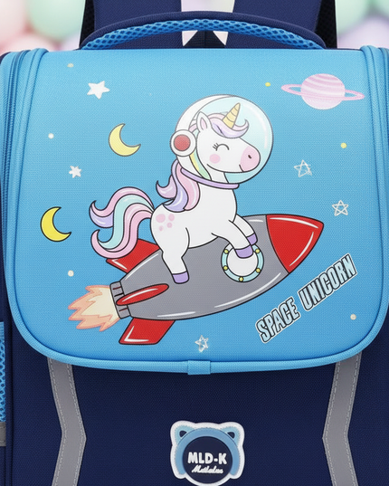 sky blue unicorn orthopedic backpack - detail