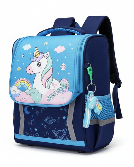 sky blue unicorn orthopedic backpack - white-bg