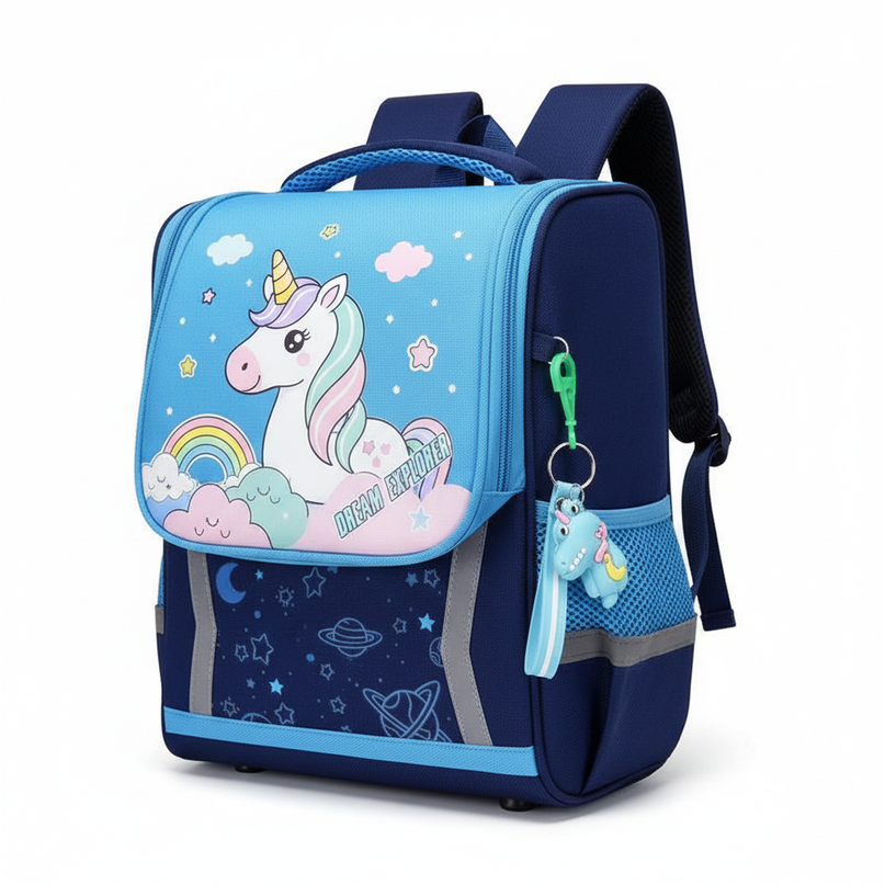 sky blue unicorn orthopedic backpack - white-bg