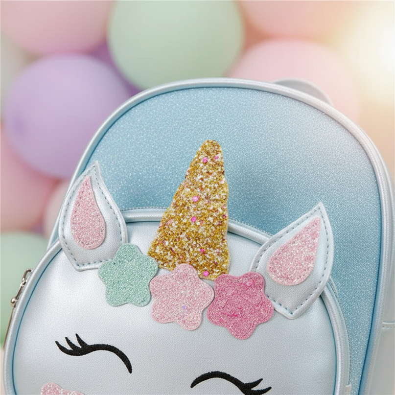 sky blue unicorn school backpack custom - detail