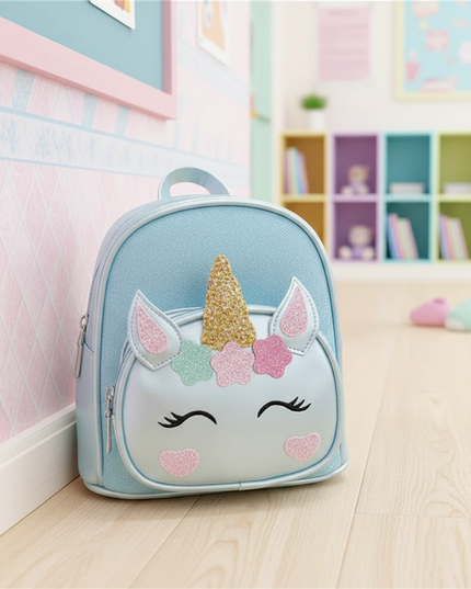 sky blue unicorn school backpack custom - lifestyle