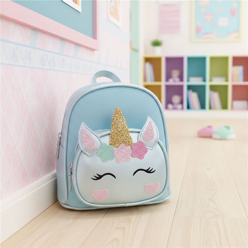 sky blue unicorn school backpack custom - lifestyle