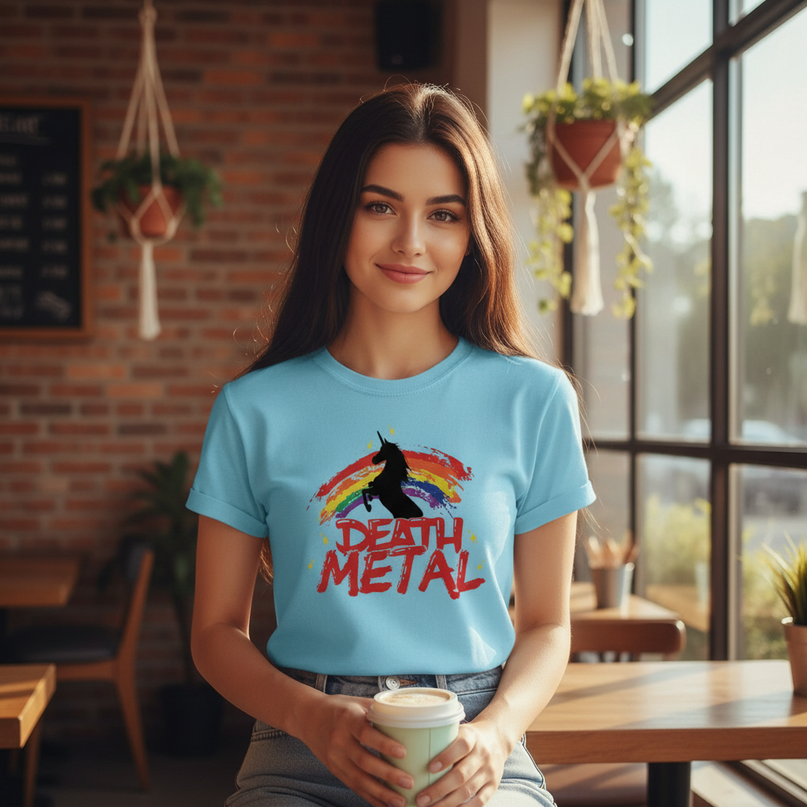 sky blue unicorn shirt - in-use