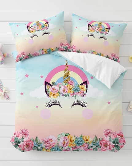 sky gradient lashes unicorn bedding - flat-lay